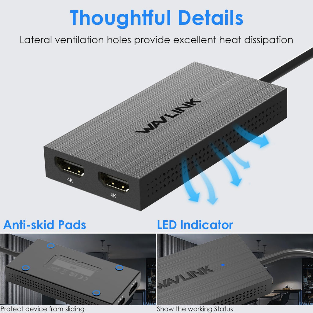 WAVLINK USB 3.0 & USB C to Dual HDMI Adapter 4K@60Hz for Dual Monitor, DisplayLink USB C HDMI Adapter for Apple Mac M1-M5/Macbook Neo, Windows 10/11, ChromeOS (No Linux/iPad/iOS/HDCP), Driver Required