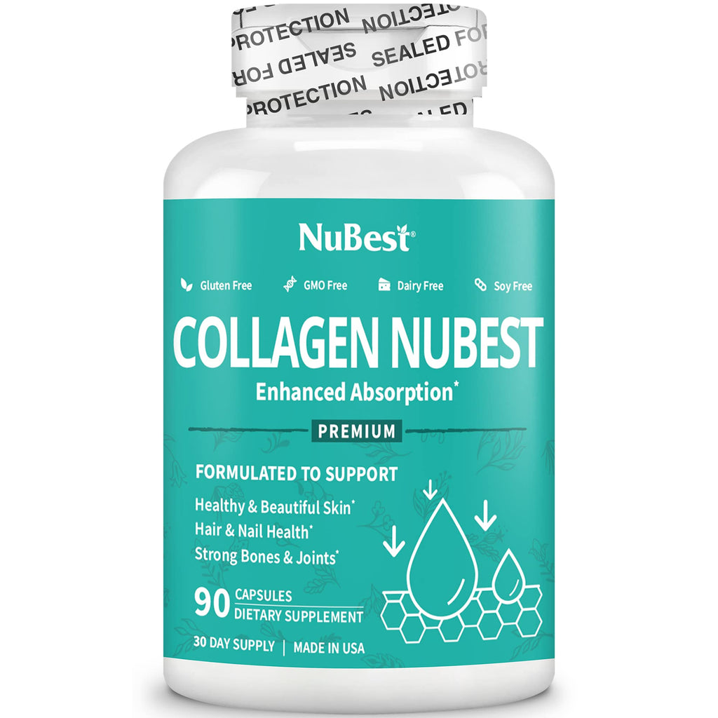 NuBest Collagen Super Collagen Peptides - Revitalizes Skin, Hair & Nails - Bone & Joint Strength - Beauty Collagen Formula for Men & Women - 1,500 mg Per Serving | 90 Capsules