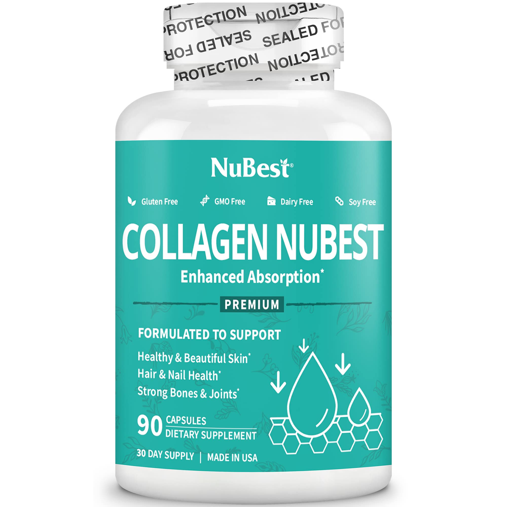 NuBest Collagen Super Collagen Peptides - Revitalizes Skin, Hair & Nails - Bone & Joint Strength - Beauty Collagen Formula for Men & Women - 1,500 mg Per Serving | 90 Capsules