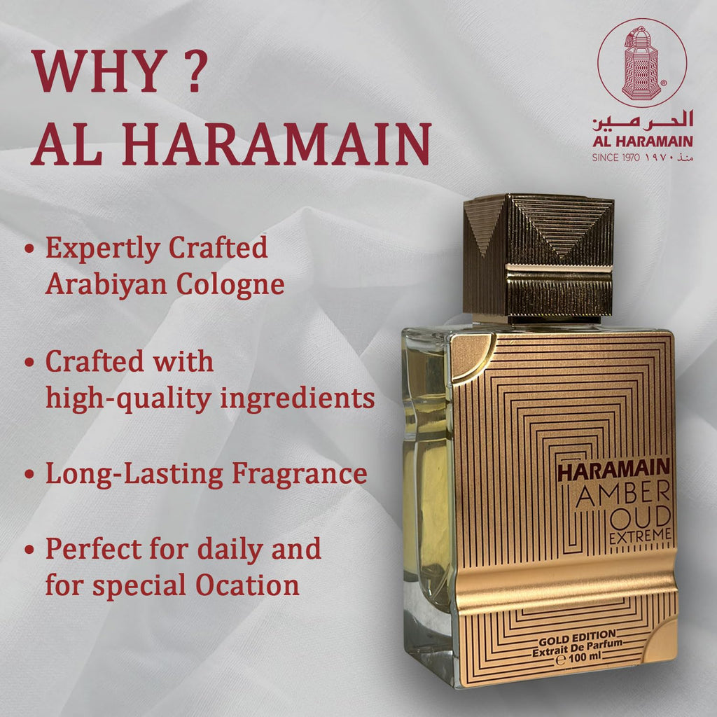 Al Haramain Amber Oud Gold Edition Extreme Eau De Parfum Spray 100ml (3.4 oz) - Long-Lasting & Refreshing Pure Perfume for Women & Men, Unisex Arabian Fragrance.