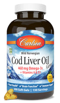 Carlson Cod Liver Oil Gems, 460 mg, Omega-3s, Lemon, 300 Softgels