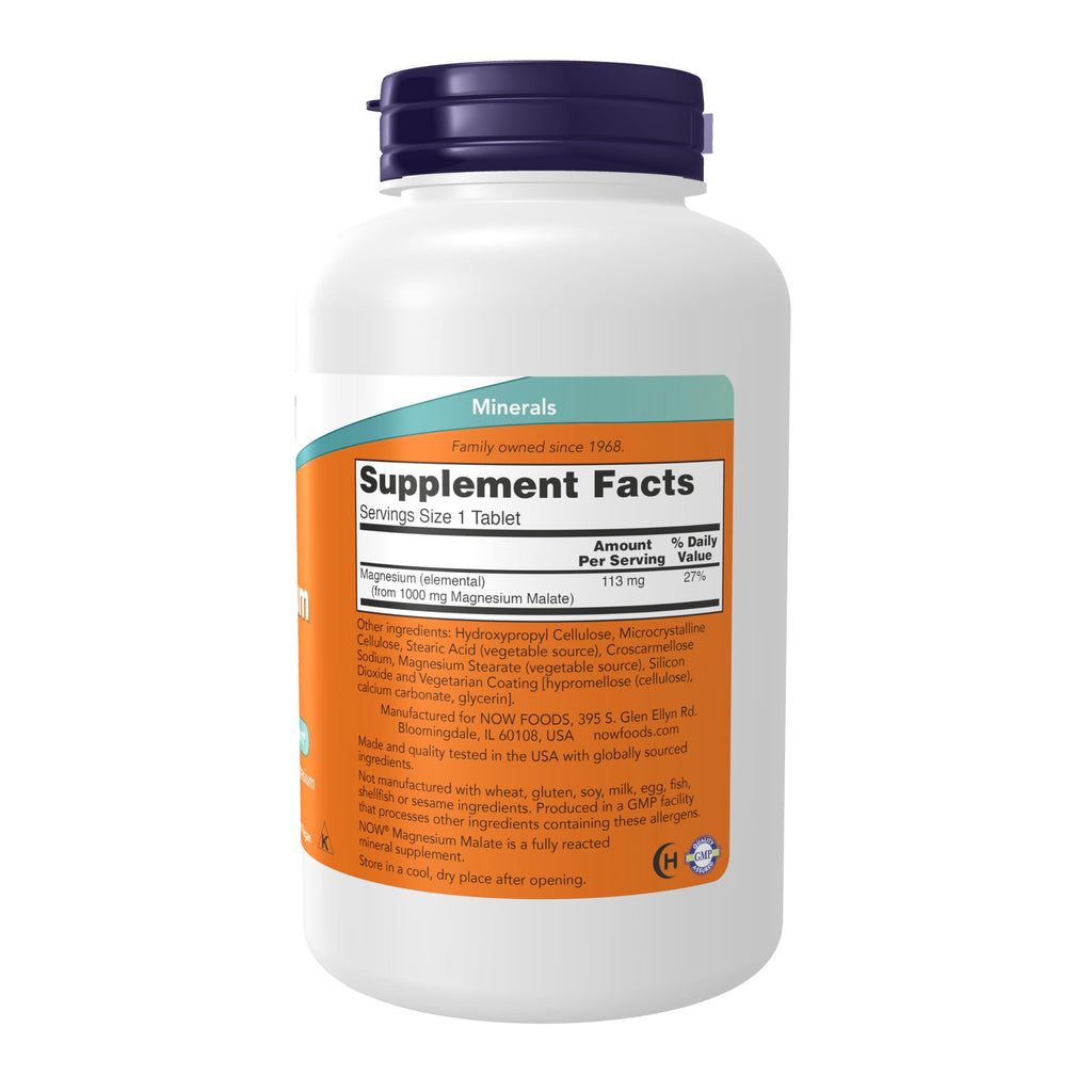 NOW Foods Supplements, Magnesium Malate 1000 mg, 180 Tablets