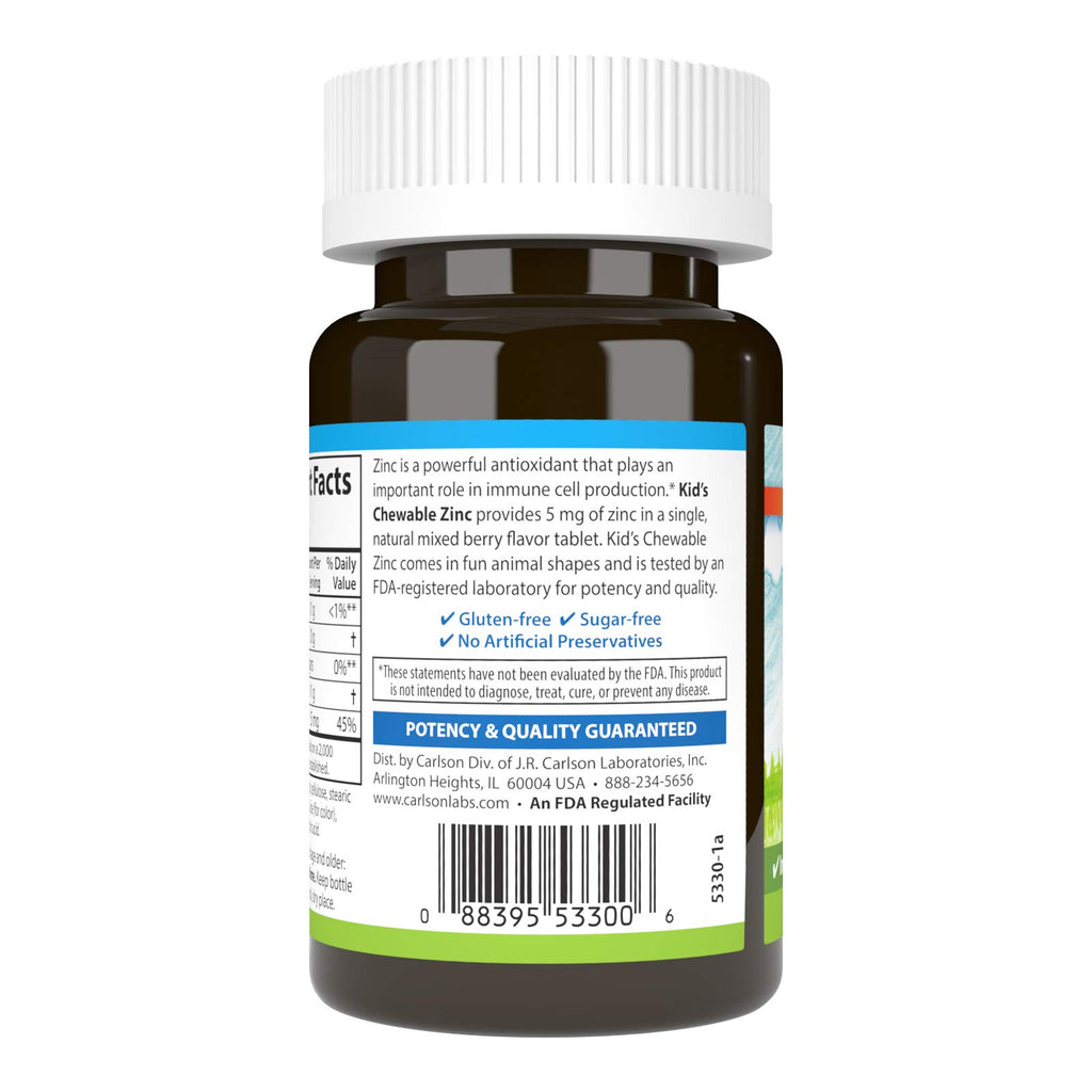 Carlson Kid's Chewable Zinc, 5 mg, Optimal Wellness, 42 Chewable Tablets