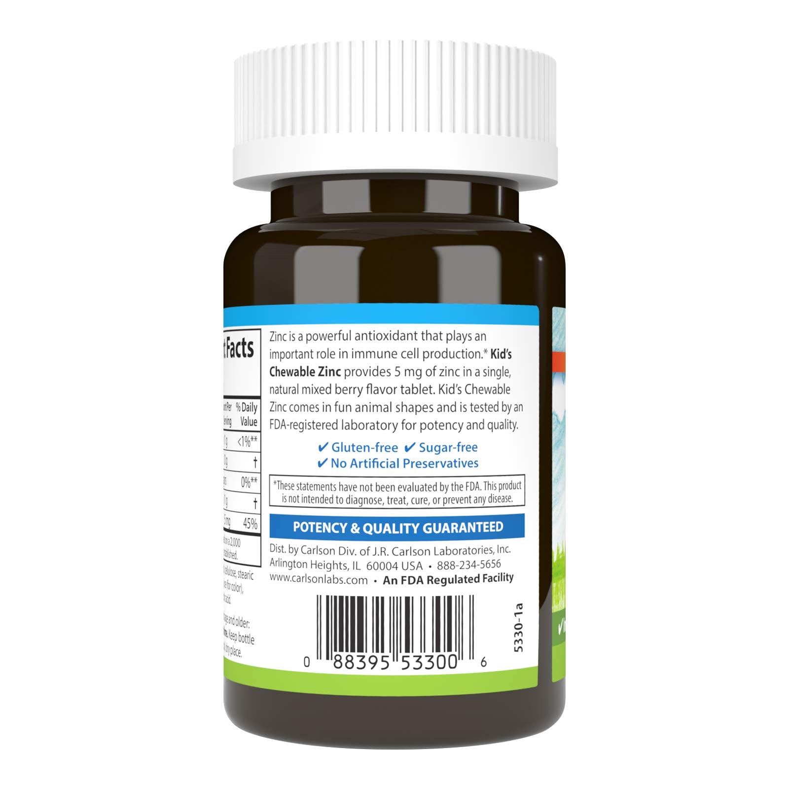 Carlson Kid's Chewable Zinc, 5 mg, Optimal Wellness, 42 Chewable Tablets