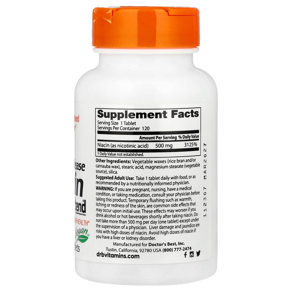 Doctor's Best Real Niacin Extended Release, 500 mg, 120 Count
