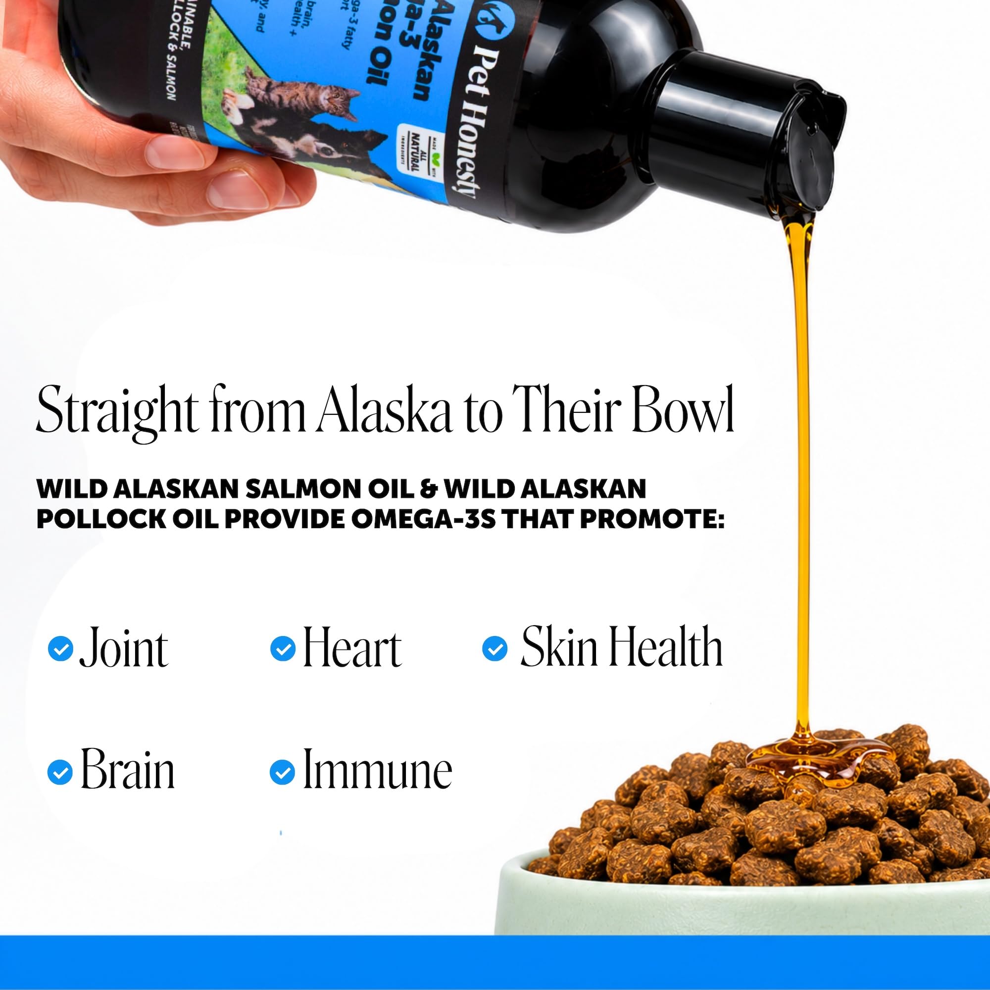 Wild Alaskan Salmon Oil for Dogs + Cats - 100% Pure Natural Omega 3 Fish Oil Supplement for Pet Skin, Coat Health, Allergy Itch Relief, EPA DHA Fatty Acids for Dog Joint Support, Heart Wellness (8 oz)