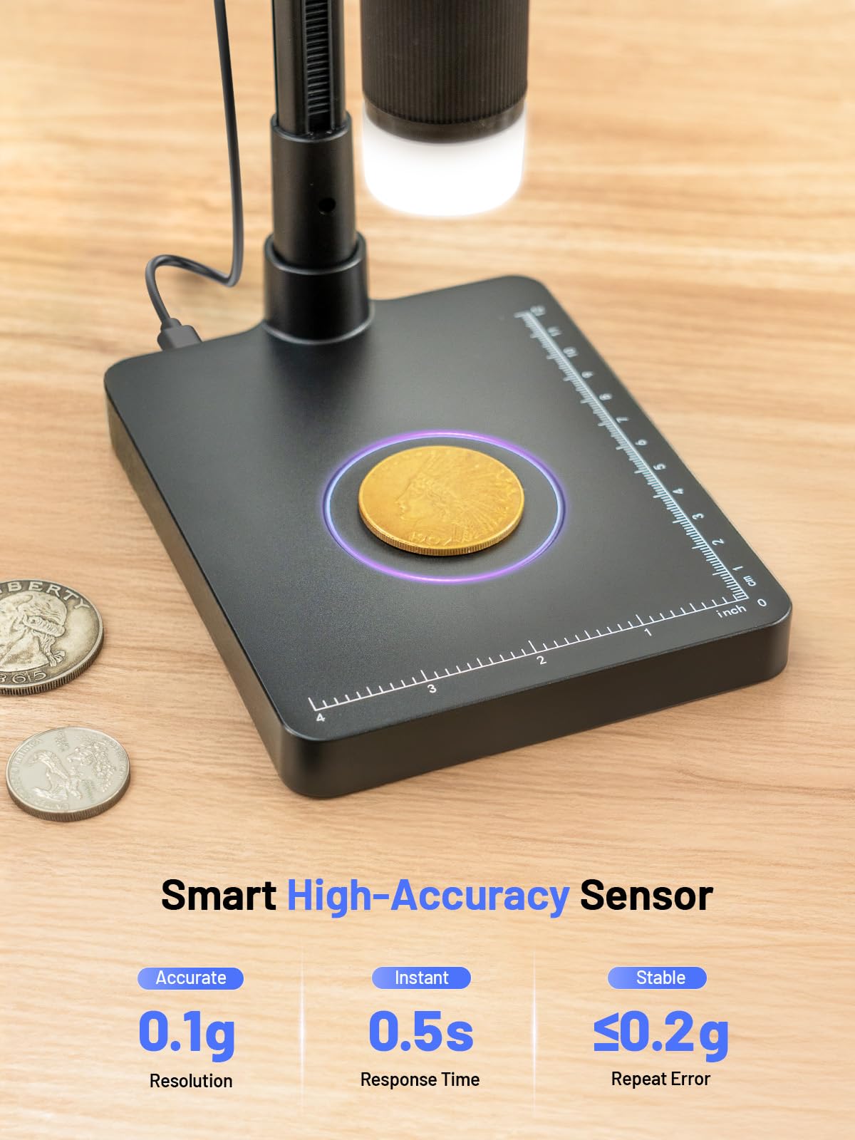 TOMLOV DM4W Microscope with Weighing Scale: 4.3" Digital Coin Microscope with Screen, Error Coin Magnifier with Lights, Weight Scale for Collectors, Jeweler, Students, Compatible with Windows/Mac