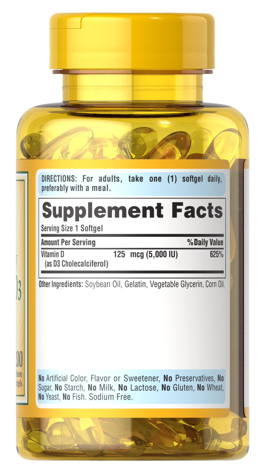 Puritan's Pride Premium Sunvite™ Mega-Potency Vitamin D3 5,000 IU, Dietary Supplement for Healthy Bones, Teeth, and Immune System Support, 200 Rapid Release Softgels (Packaging May Vary) (Pack of 2)