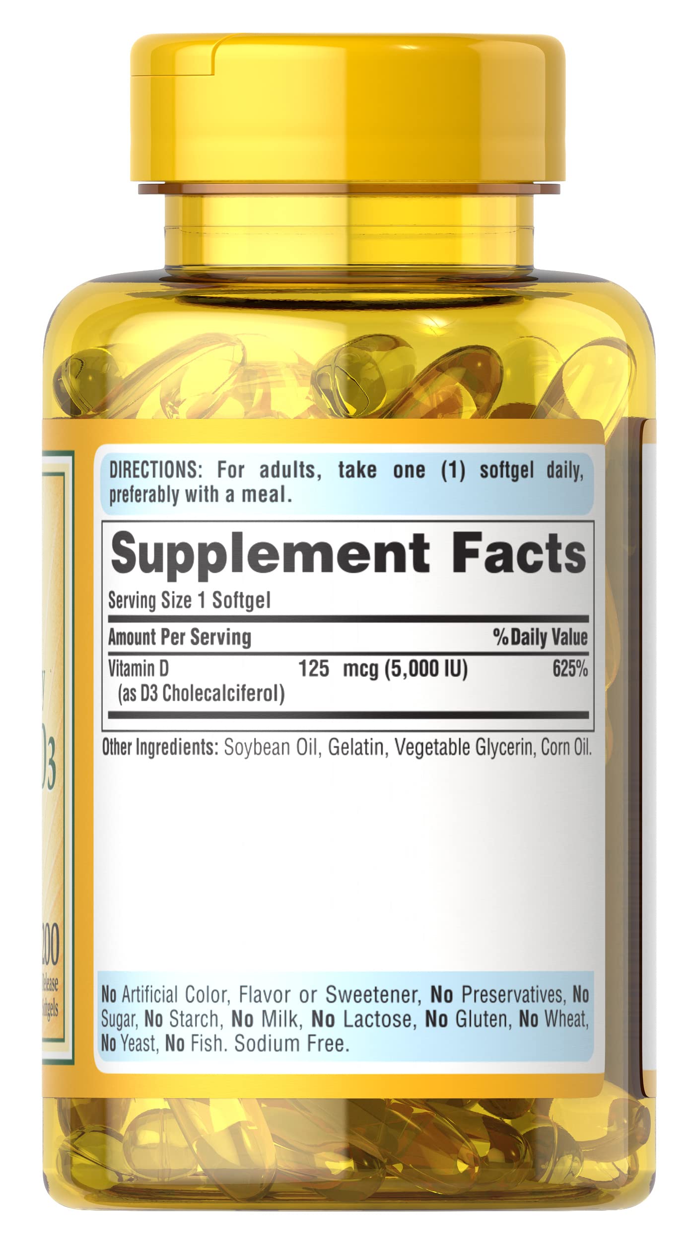 Puritan's Pride Premium Sunvite™ Mega-Potency Vitamin D3 5,000 IU, Dietary Supplement for Healthy Bones, Teeth, and Immune System Support, 200 Rapid Release Softgels (Packaging May Vary) (Pack of 2)