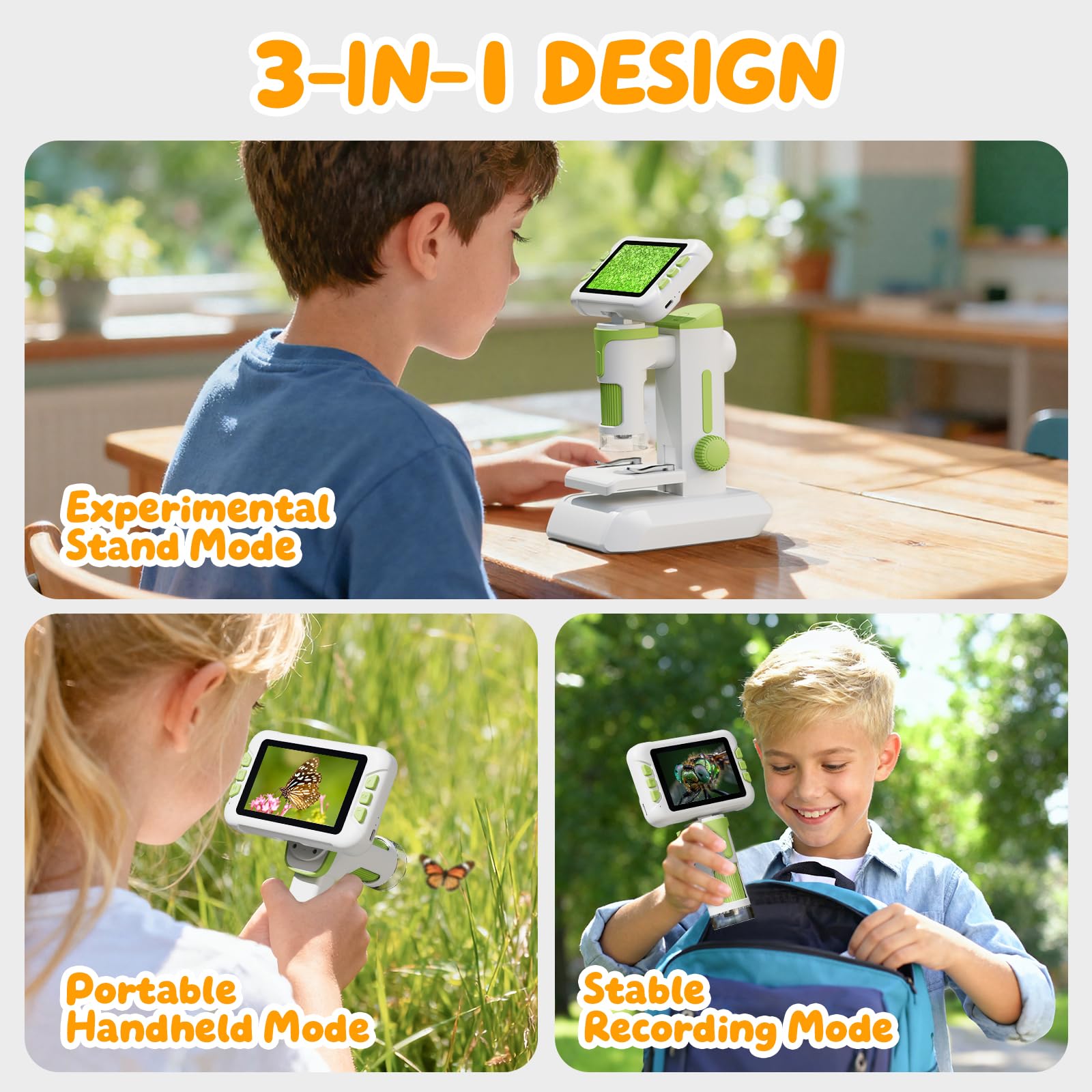 HEWEIMEI 1600X Microscope for Kids, 1080P 4.0" Digital Screen Kids Microscopes with Slides Kit, Educational Science Toys for Christmas Birthday Gifts for 3-14 Year Old Children Students