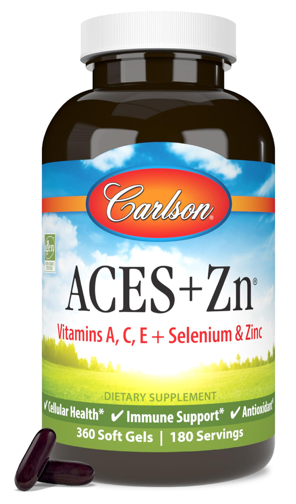 Carlson ACES + Zn, Multivitamin with Zinc, Cellular Health, 360 Softgels