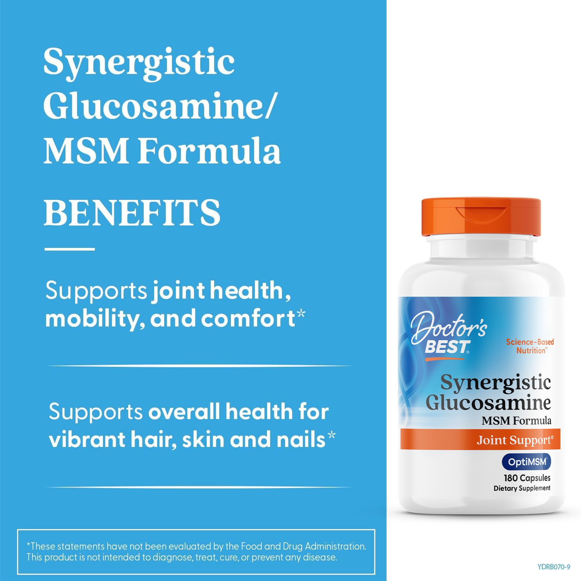 Doctor's Best Synergistic Glucosamine with MSM Formula - Joint Health Support Supplement for Women & Men, Features Vitamin C, Potassium, & Chloride, Non-GMO, Gluten Free, Soy Free - 180 Capsules