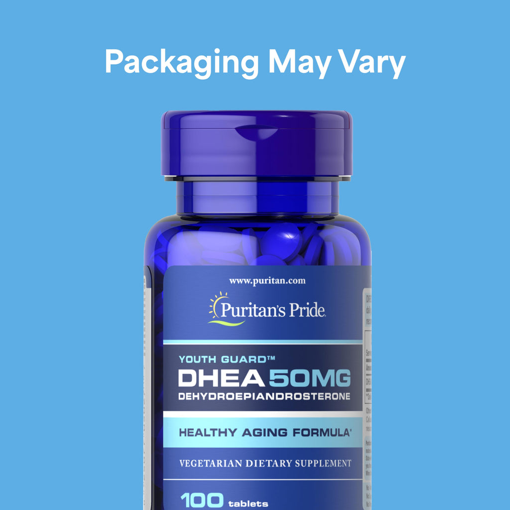 Puritan's Pride Youth Guard™ DHEA for Women and Men 50mg, Dietary Supplement for Healthy Aging, 3 Month Supply, 100 Tablets