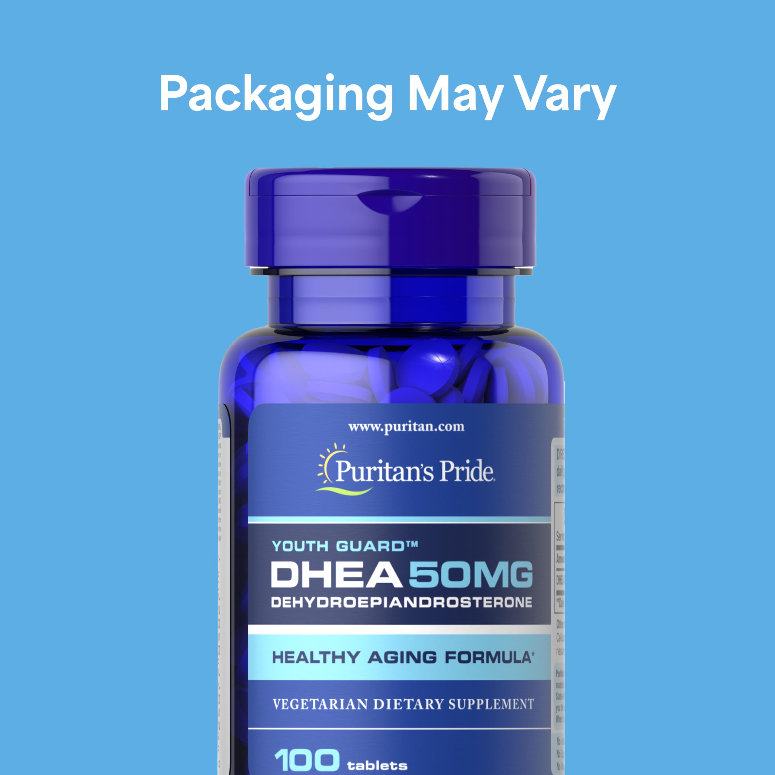 Puritan's Pride Youth Guard™ DHEA for Women and Men 50mg, Dietary Supplement for Healthy Aging, 3 Month Supply, 100 Tablets