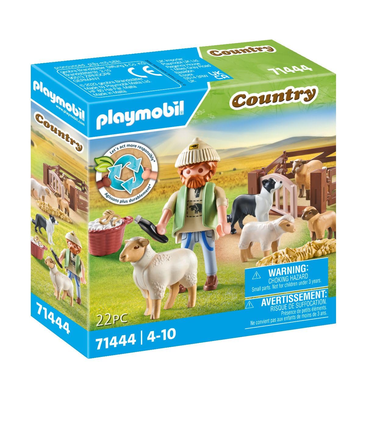 Playmobil 71444 Shepherd with Sheep - Country - with 5 Animals and 1 Character - Toy made with More than 80% recycled or bio-sourced materials on average. Suitable for ages 4 and up
