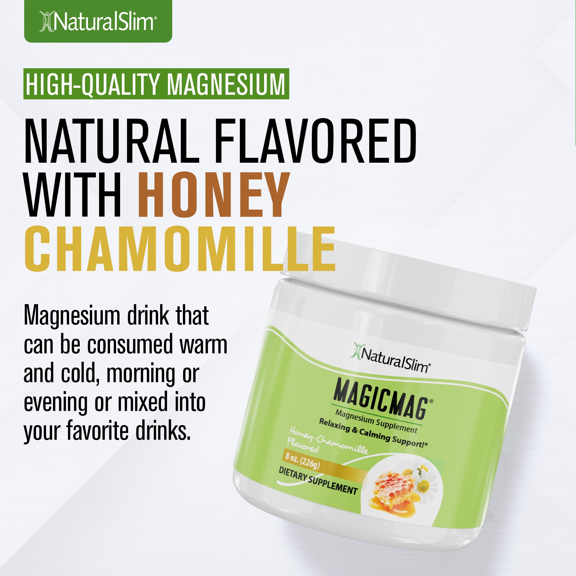 NaturalSlim MagicMag Magnesium Citrate Powder for Stress, Constipation, Muscle & Heart Health, Better Rest & Digestive Support, Magnesium Supplement for Women and Men, 8 oz (3 Pack) – Honey Chamomile