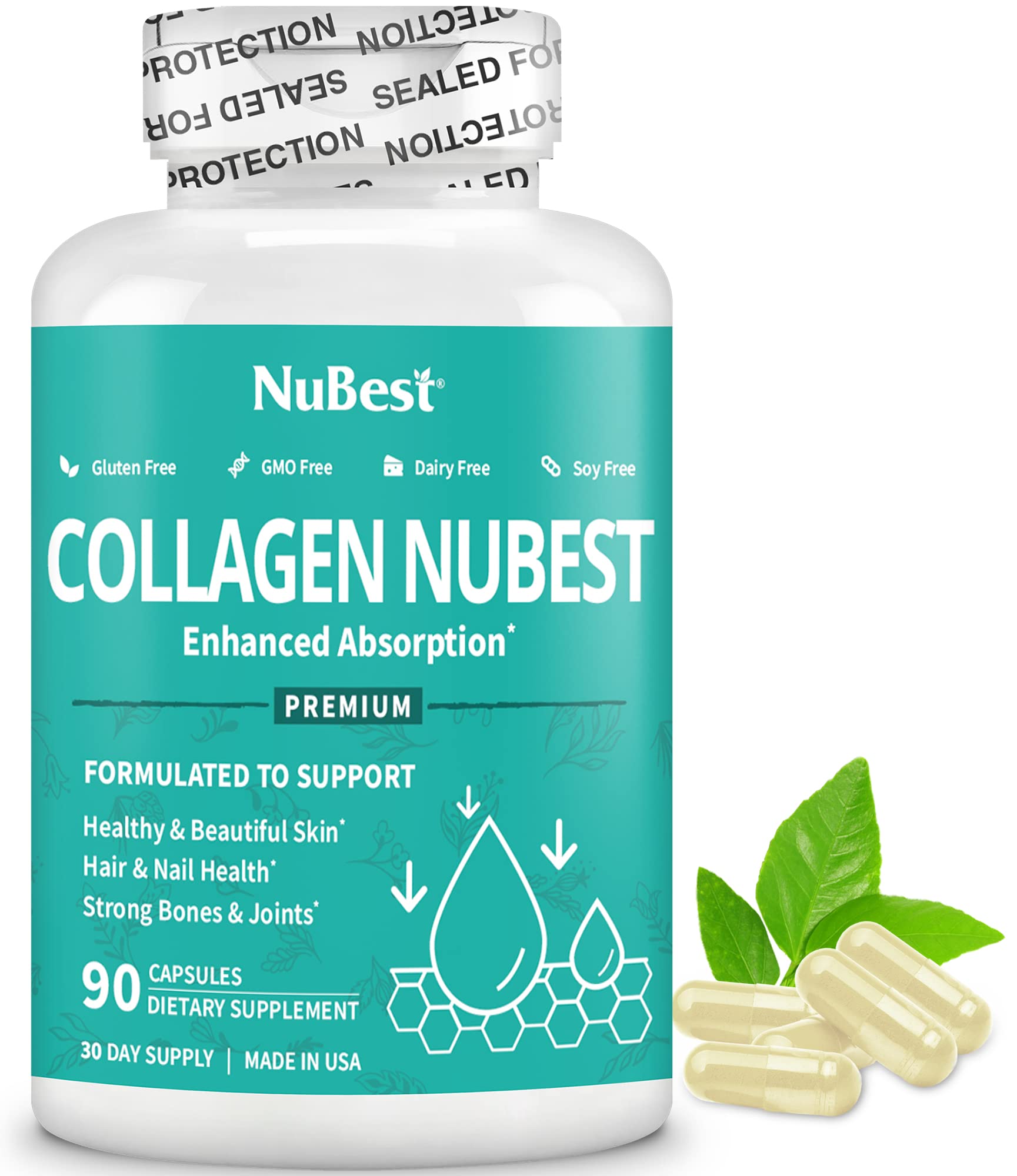 NuBest Collagen Super Collagen Peptides - Revitalizes Skin, Hair & Nails - Bone & Joint Strength - Beauty Collagen Formula for Men & Women - 1,500 mg Per Serving | 90 Capsules