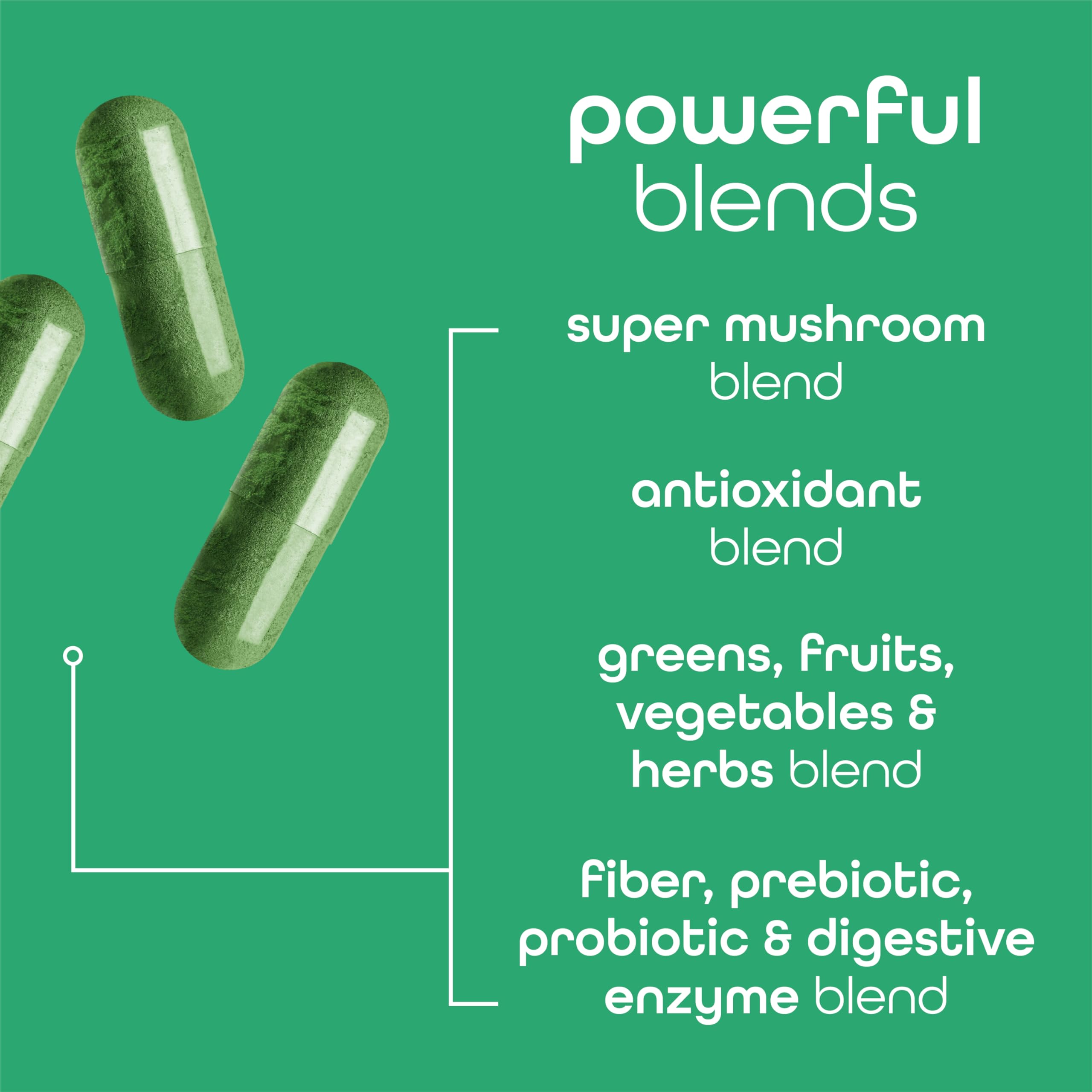Zena Nutrition Organic Super Greens Fruit & Veggies Supplement, 70+ Superfoods from Fruit & Vegetables, Spirulina, Chlorella, Prebiotics & Probiotics, Digestive Enzymes for Gut Health, 180 Capsules