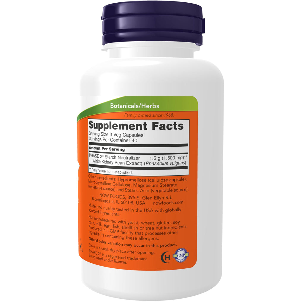 NOW Supplements, Phase 2® (White Kidney Bean Extract) 500 mg, Weight Management*, 120 Veg Capsules