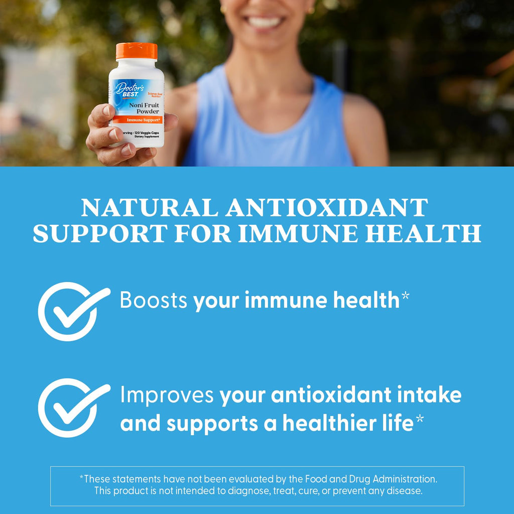 Doctor's Best Noni Fruit Powder Supplement - Noni Veggie Capsules 1300 mg Per Serving, Immune Health Support for Men & Women, Morinda Citrifolia, Non GMO, Gluten Free, Vegan - 120 Veg Caps