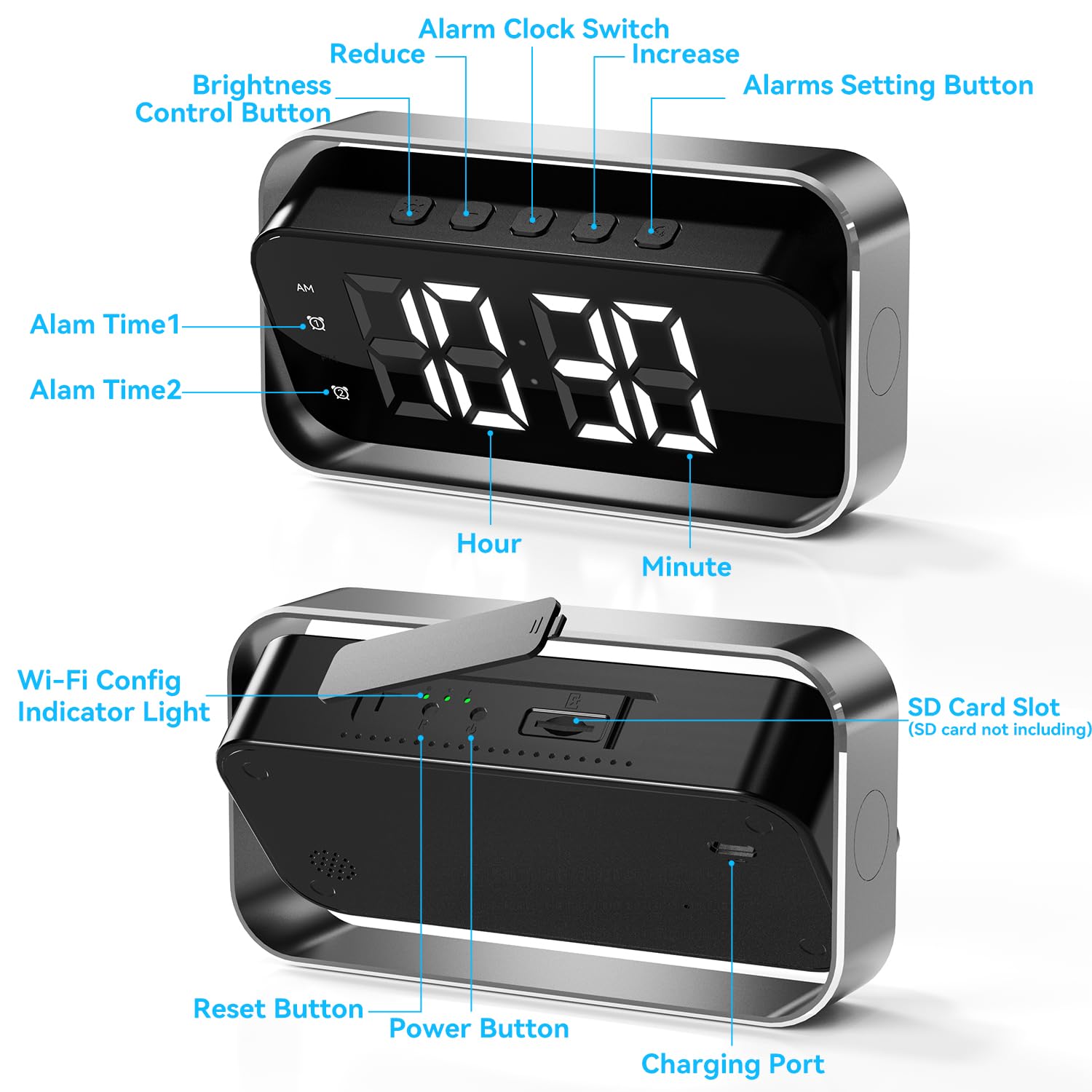 4K Full HD WiFi Security Mini Camera in Alarm Clock, Support 2.4G and 5G