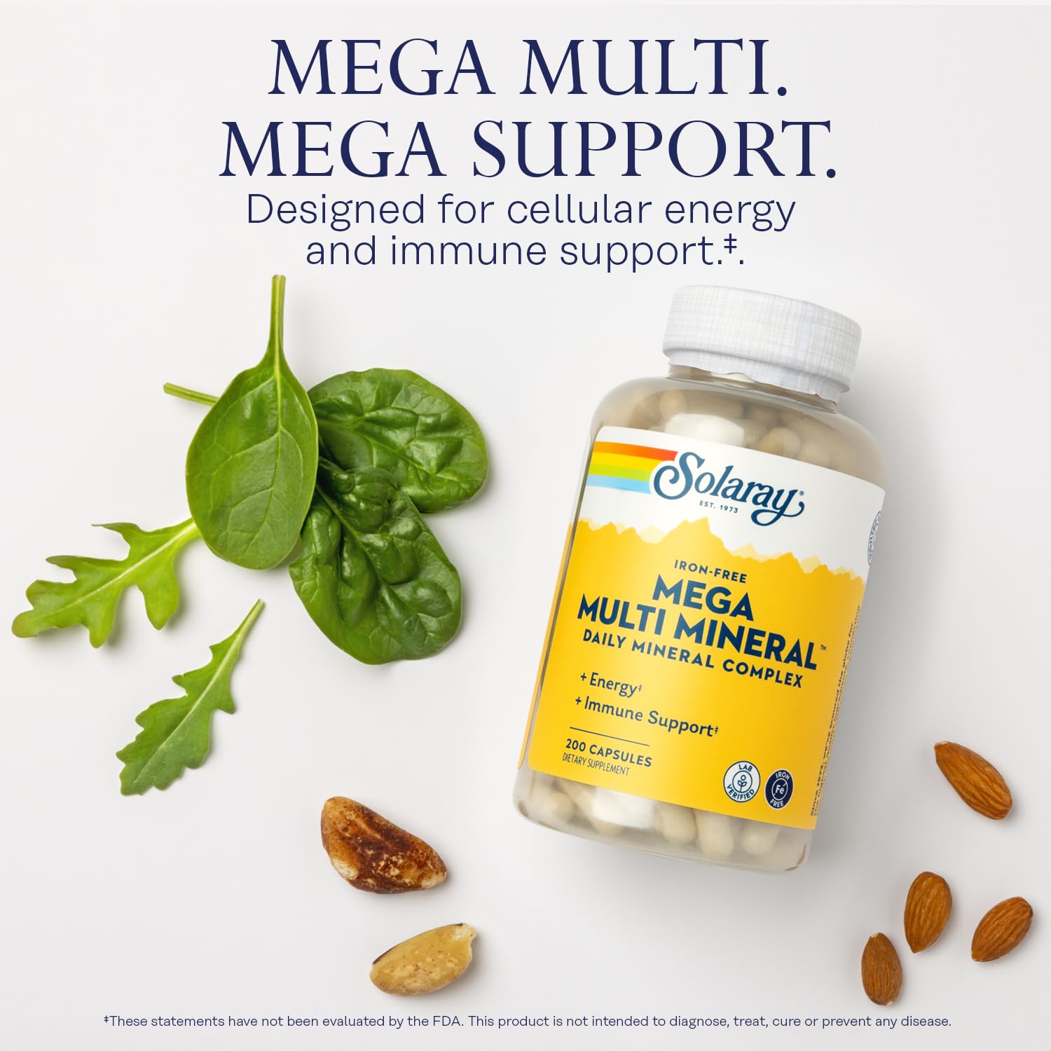 SOLARAY Mega Multi Mineral Iron Free (200 Capsules, 50 Servings)