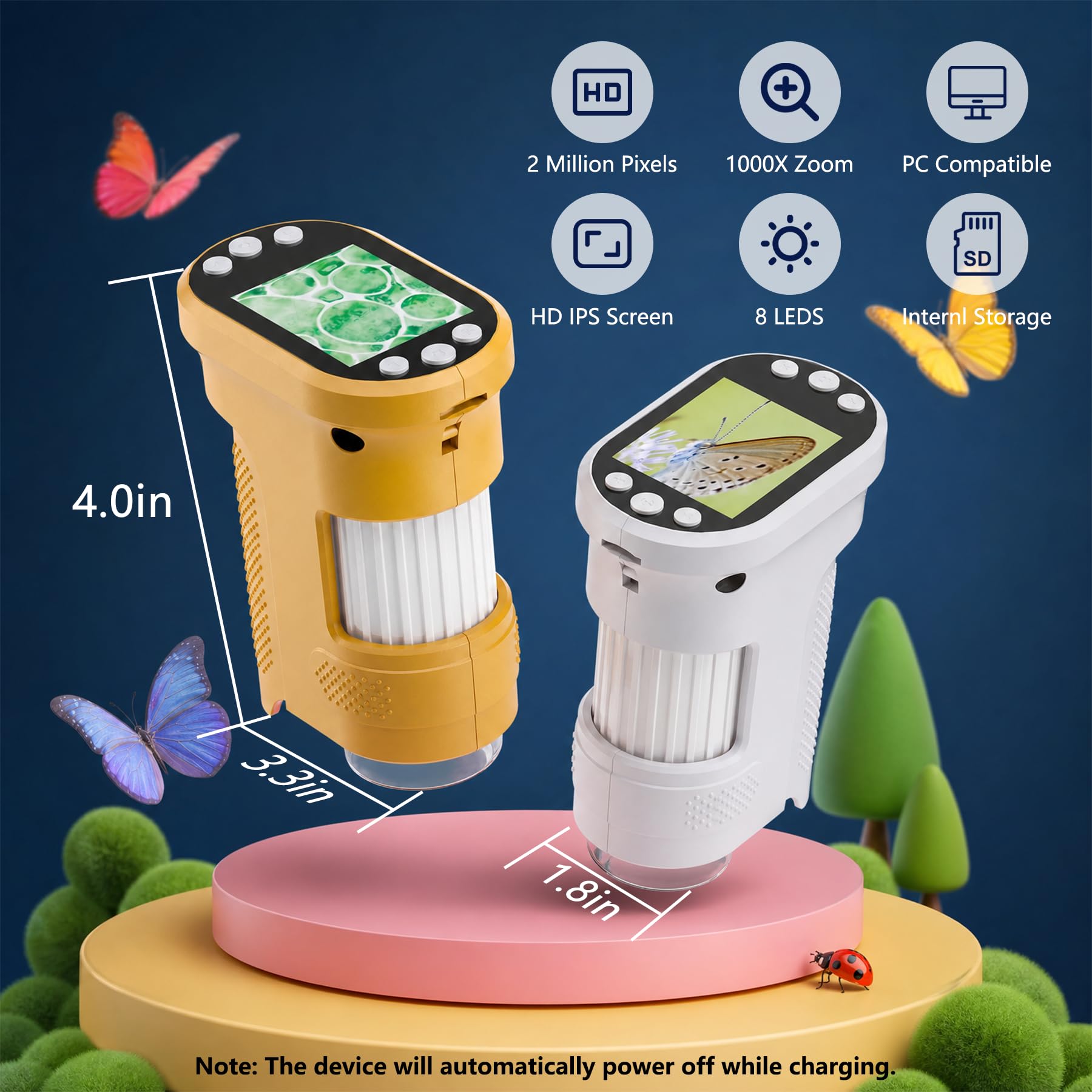 Kids Digital Microscope, 1000X Handheld Pocket Microscope STEM Science Toy