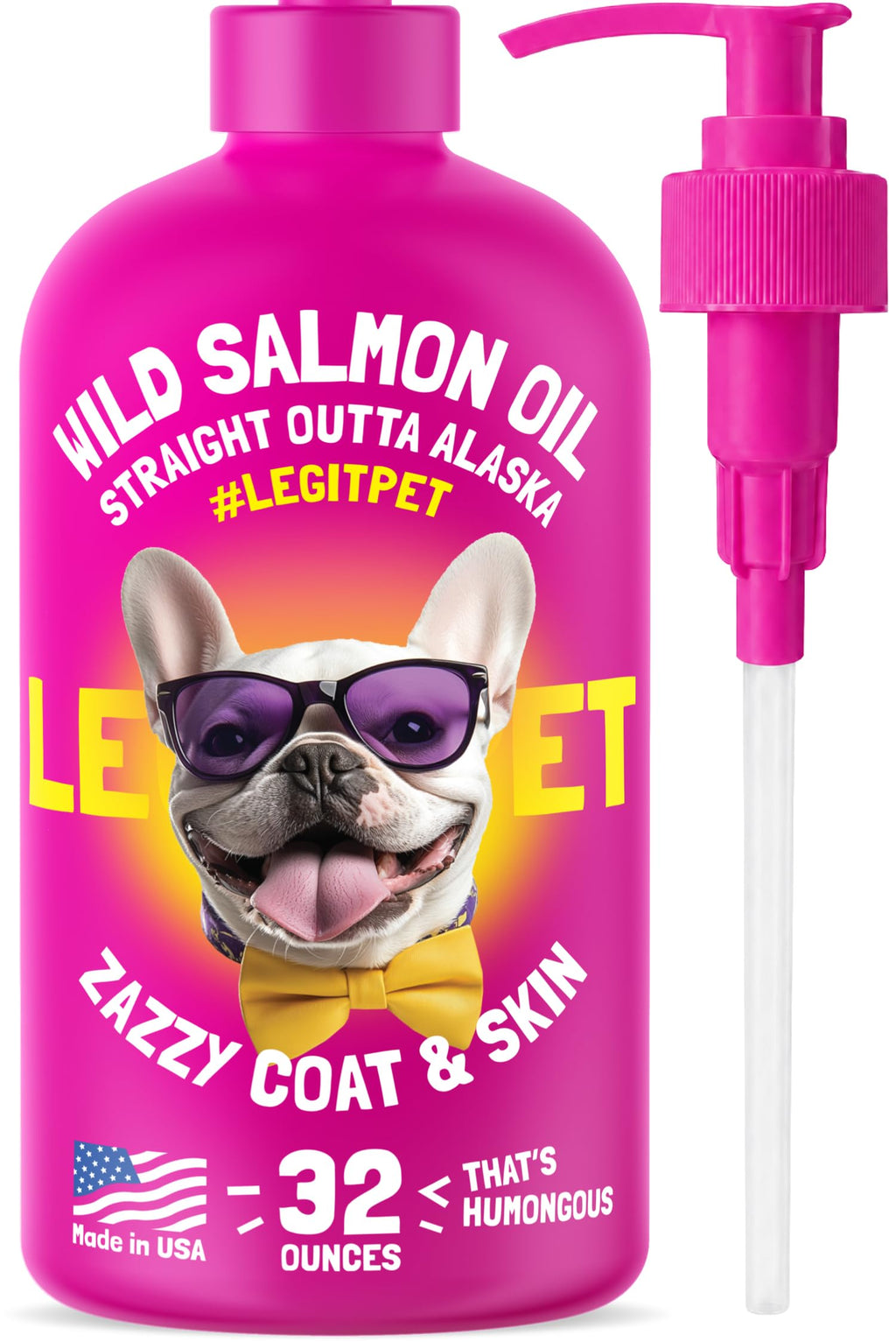 Wild Alaskan Salmon Oil for Dogs & Cats - Pure Fish Omega 3 6 9 Liquid EPA DHA Fatty Acids - Skin & Coat Supplement - Supports Joint Function, Brain, Eye, Immune & Heart Health - Made in USA 32 oz