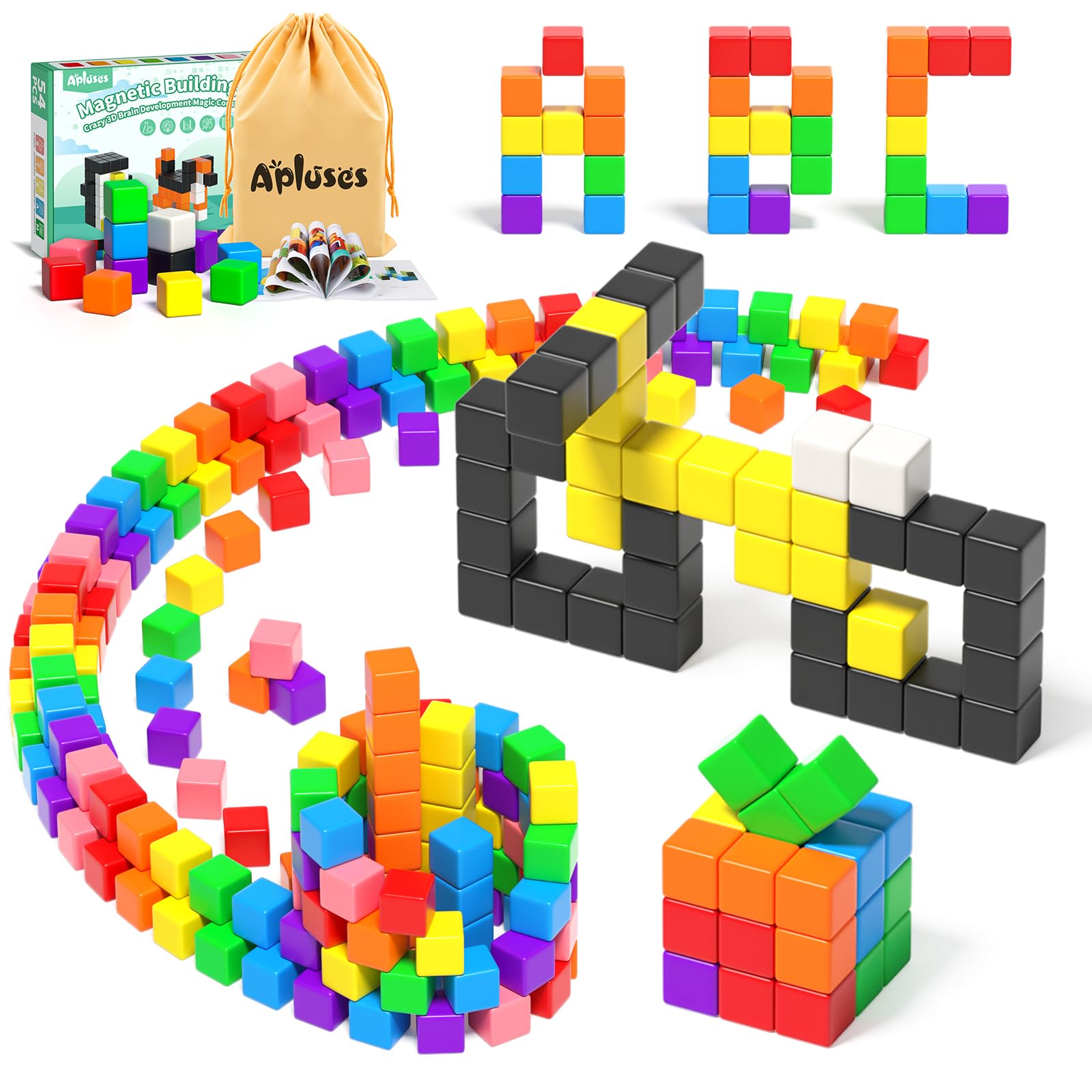 Apluses 54 PCS Magnetic Blocks, Magnetic Building Blocks for Kids 3+, Montessori Toys, Magnet Cubes, Preschool STEM Educational Sensory Magnet Toys for Kids Ages 3-5 Year Old Boys and Girls