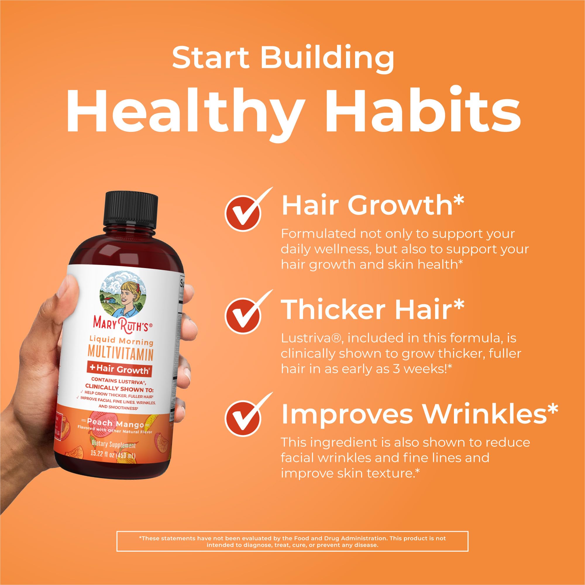 MaryRuth's MaryRuth's Liquid Morning Multivitamin +Hair Growth (Peach Mango, 15.22oz) & Iron Liquid (Berry) | Clean Label Project Verified® | Beauty, Immunity, & Overall Health | Vegan, Non-GMO