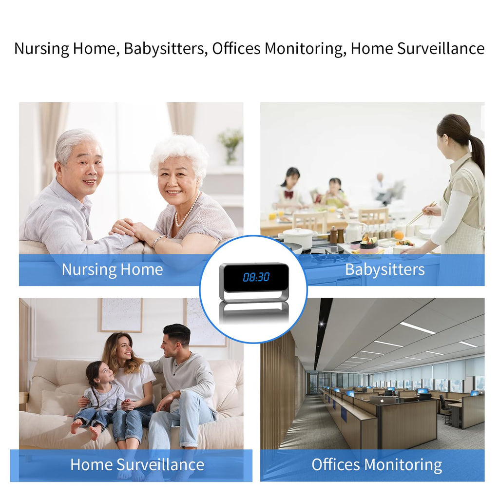 HiSpyCam Mini Wireless Security Camera with Clock Display - Full HD 1080P - WiFi Nanny Cam for Home Use - Strong Night Vision - Cloud/Local Storage