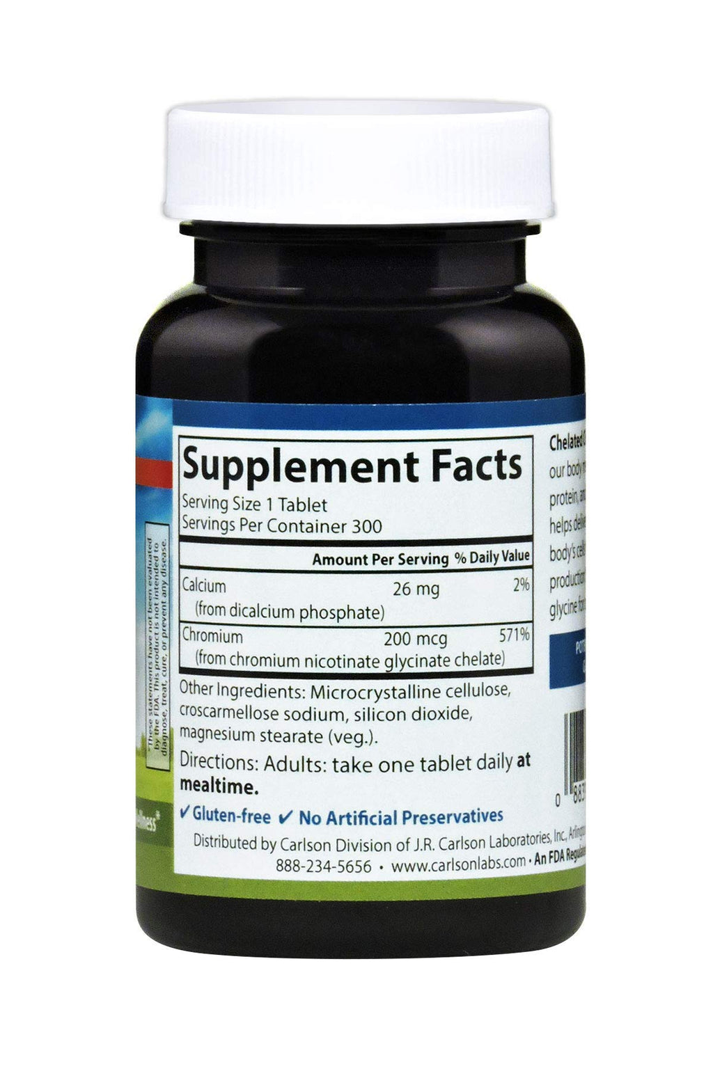 Carlson Chelated Chromium, 200 mcg, Superior Absorption, 300 Tablets