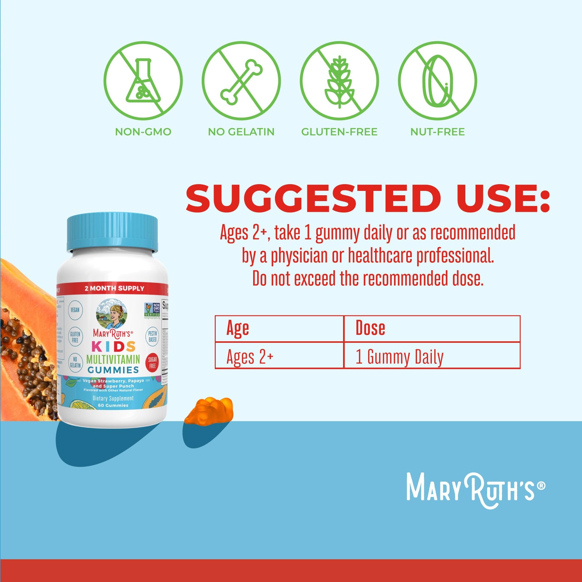 MARYRUTH'S Organics Multivitamin (Strawberry) and Magnesium Calm Gummies (Hibiscus) for Kids | Clean Label Project Verified® | Vitamins for Overall Wellness and Sleep| Vegan, Non-GMO, Gluten Free