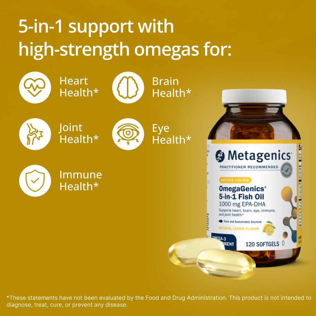 Metagenics OmegaGenics Omega-3 Fish Oil 1000mg EPA DHA -High Potency Omega 3 Supplement for Heart, Brain & Joint Health-Sustainably Sourced- 60 Softgels