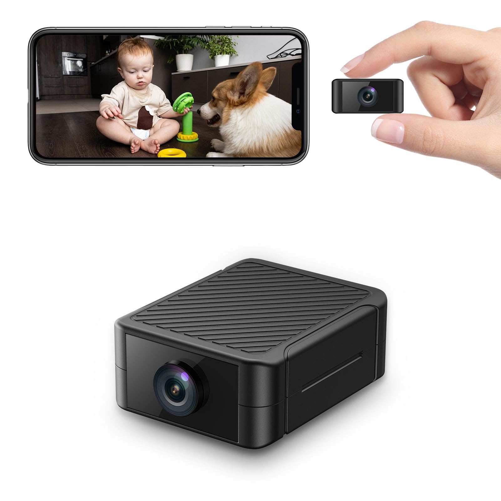 4K Hidden Camera, Wireless Mini Spy Camera with WiFi, Night Vision, Motion Detection Alerts, App Remote View, Rechargeable Battery, SD Card & Cloud Storage, Nanny Cam for Home, Office and Pets, Black
