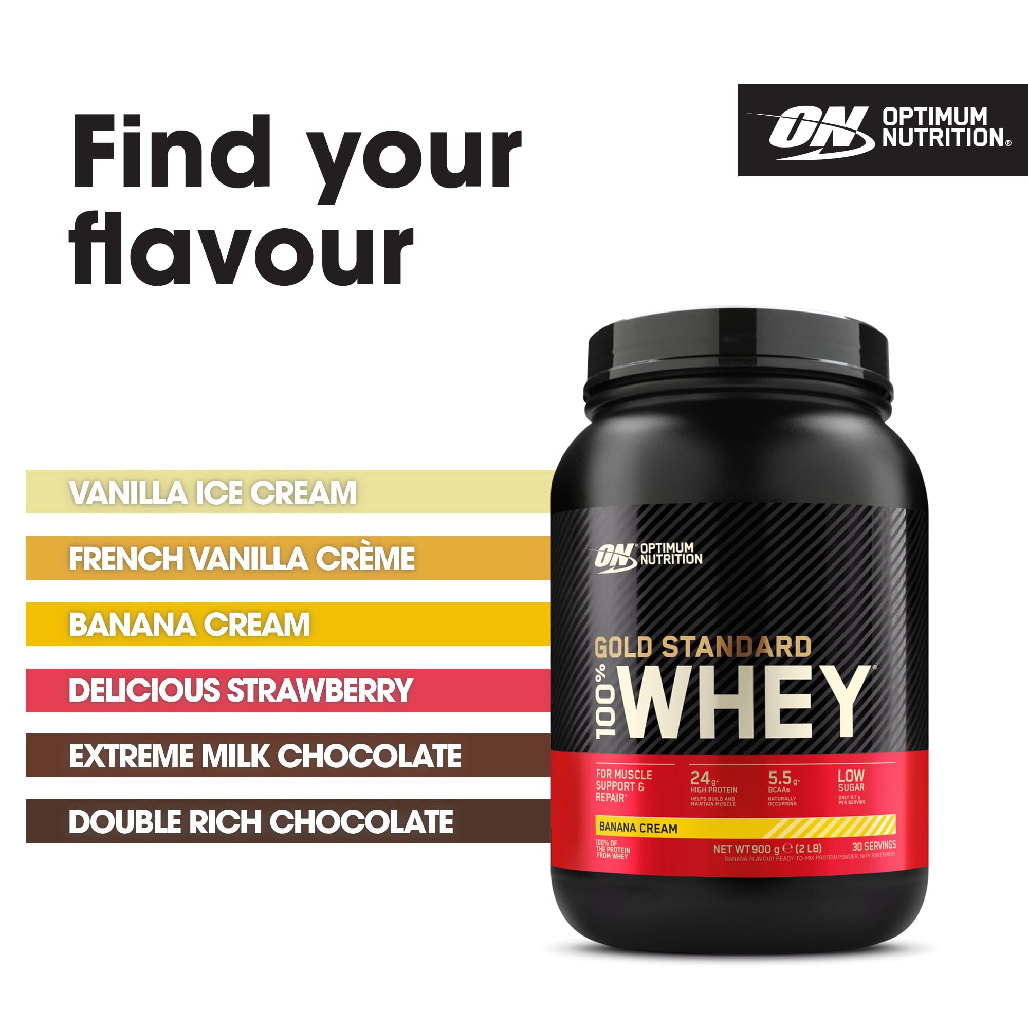Optimum Nutrition Gold Standard 100% Whey Protein Powder, Banana Cream, 2 Pound (Packaging May Vary) (Pack of 6)