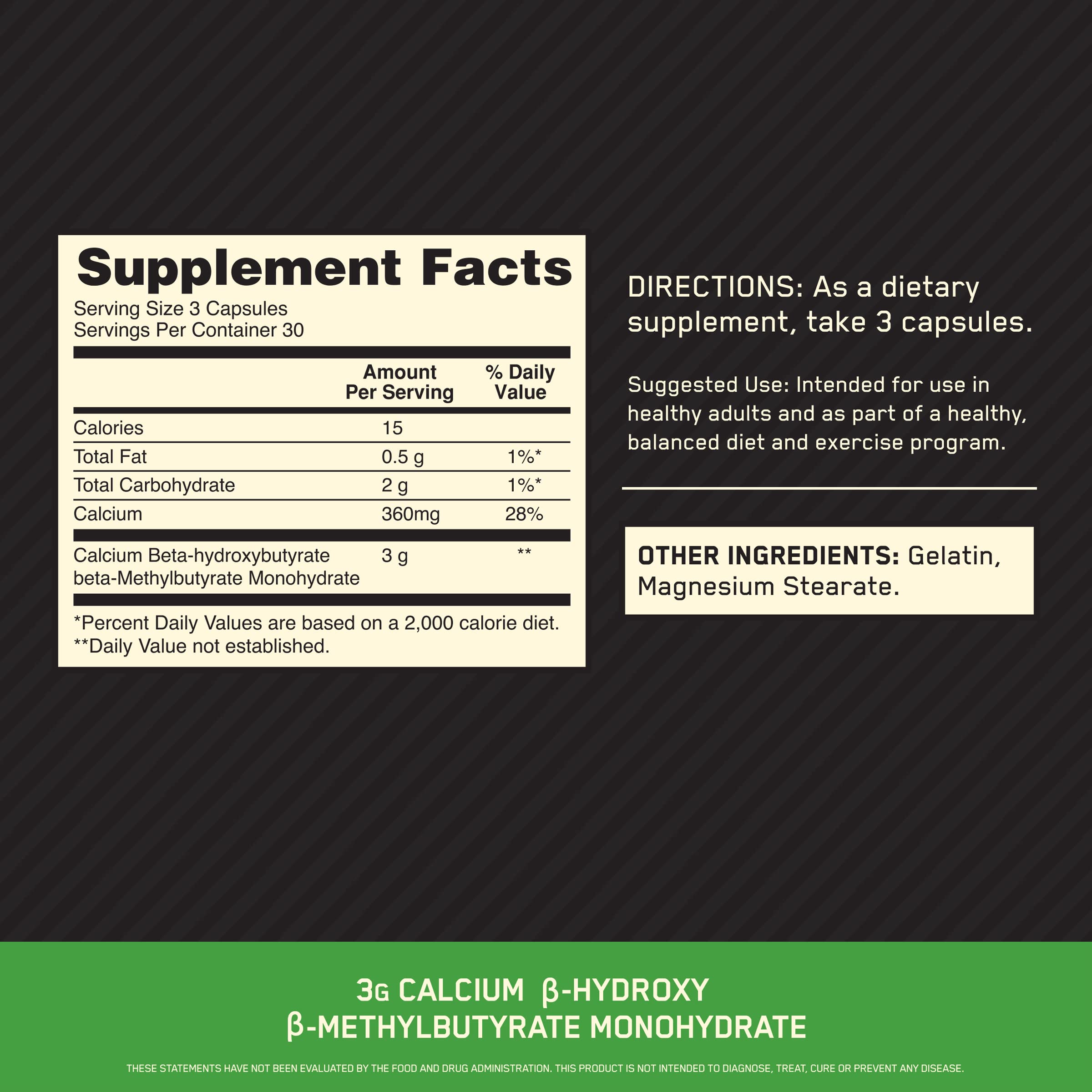 Optimum Nutrition HMB 1000 Caps, 1g of Calcium beta-Hydroxy beta-methylbutyrate per Capsule, 90 Capsules, 30 Servings, (Pack of 2)