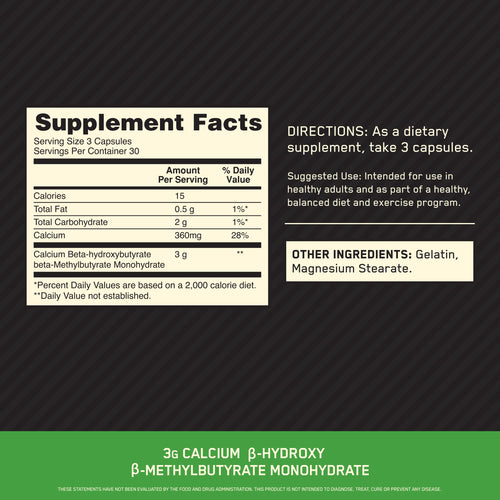 Optimum Nutrition HMB 1000 Caps, 1g of Calcium beta-Hydroxy beta-methylbutyrate per Capsule, 90 Capsules, 30 Servings, (Pack of 2)