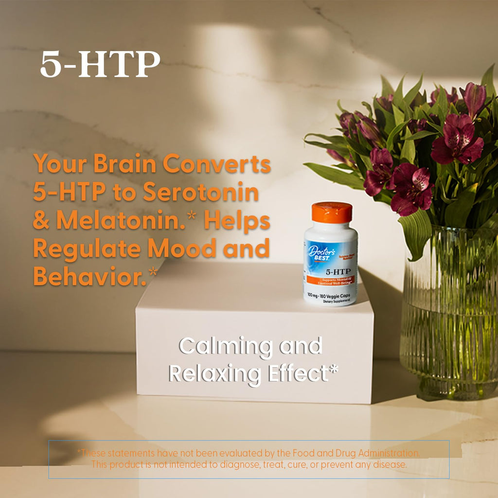 Doctors Best 5-HTP 100mg Capsules - Vegan 5HTP Supplement for Women & Men, Supports Mental & Emotional Well-Being for Adults, Non-GMO, Gluten Free, Soy Free - 180 Veg Caps