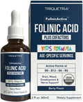 Organic FolinicActive Kids - Folinic Acid + B12, B6 & B2 Cofactors - Gentle Methylation Support for Mood, Energy & Cognition, Age Adjustable Dosing for Kids 1-18, Non GMO, Vegan, Berry Flavor (60mL)