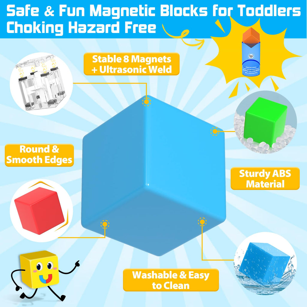 48PCS Large Magnetic Blocks, Magnet Building Cubes for Toddler 3+ Boy Girls