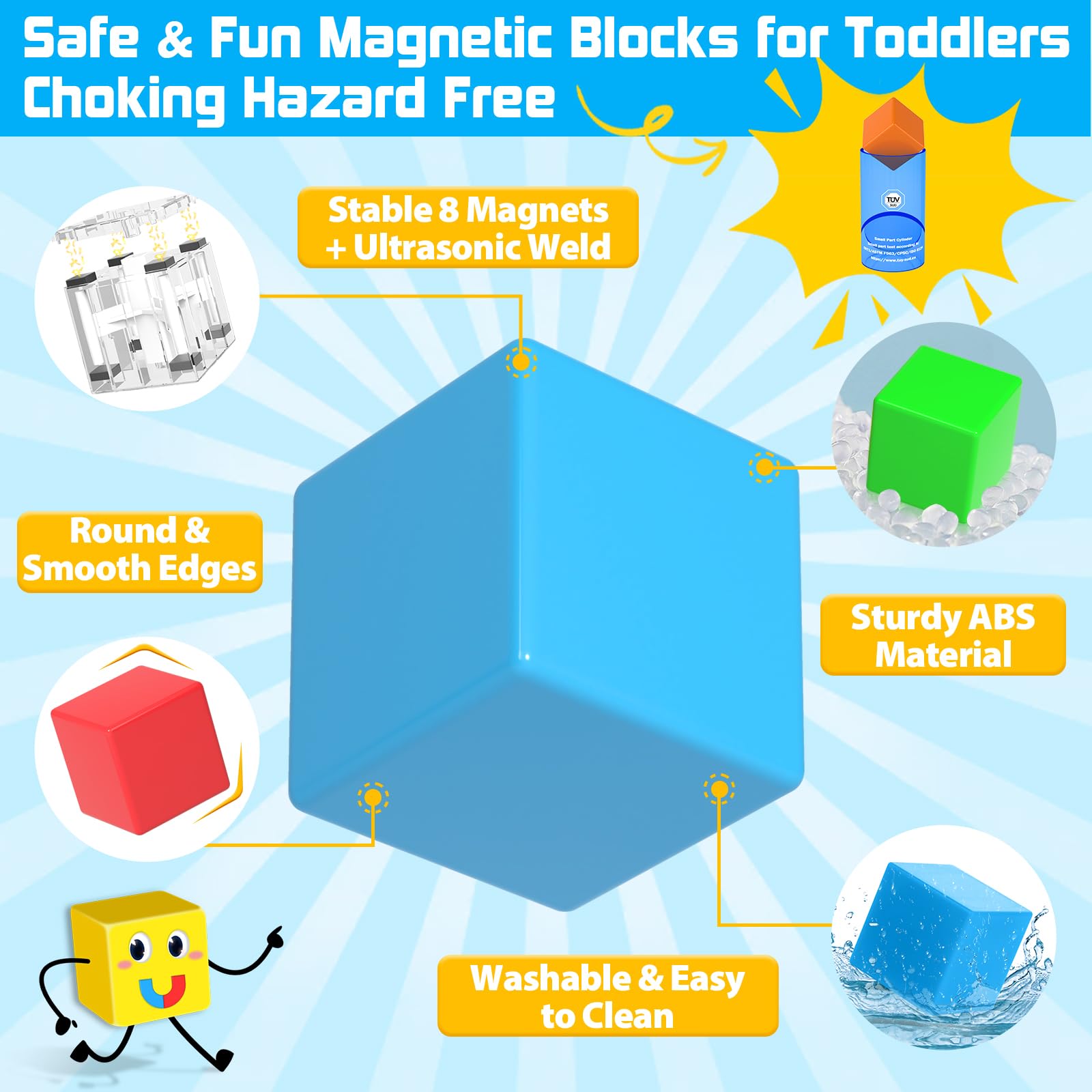 48PCS Large Magnetic Blocks, Magnet Building Cubes for Toddler 3+ Boy Girls