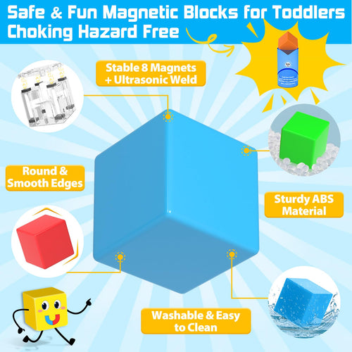 48PCS Large Magnetic Blocks, Magnet Building Cubes for Toddler 3+ Boy Girls