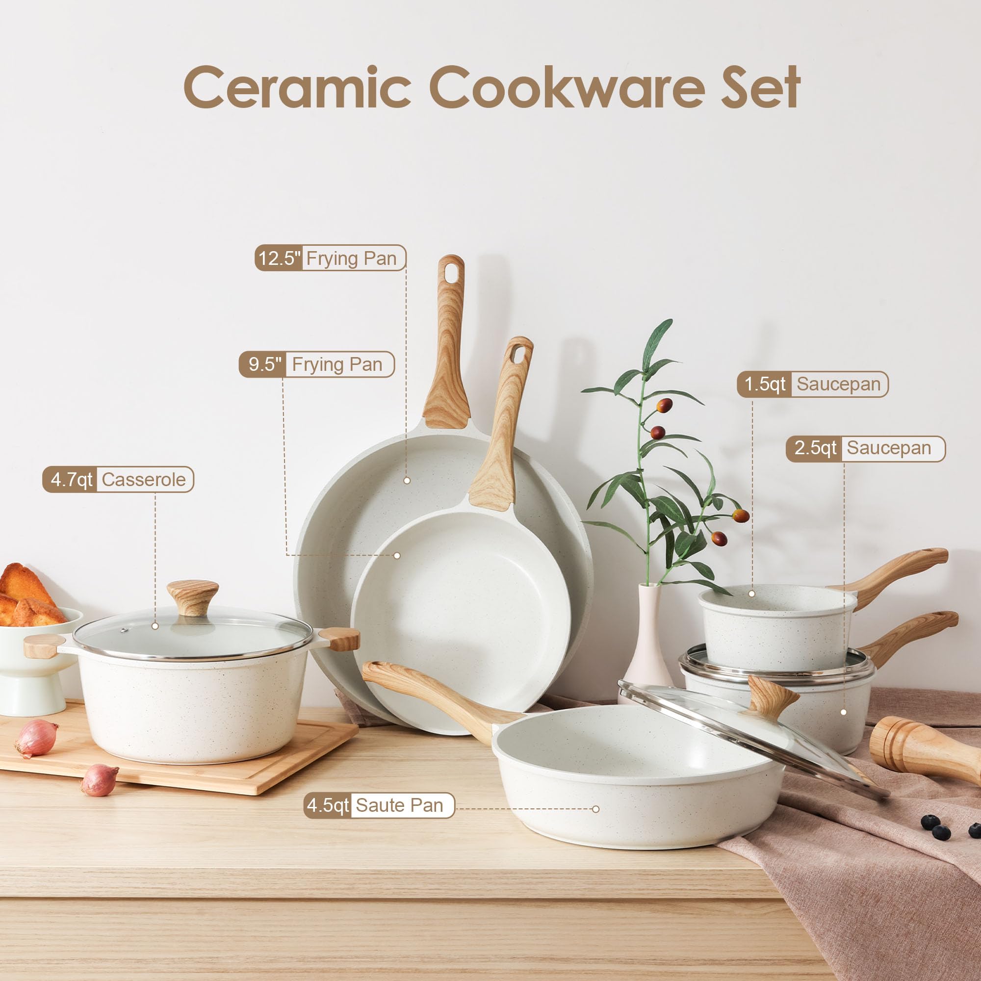 SENSARTE 16Pcs Ceramic Cookware Set Non toxic, Pots and Pans Set Non Stick