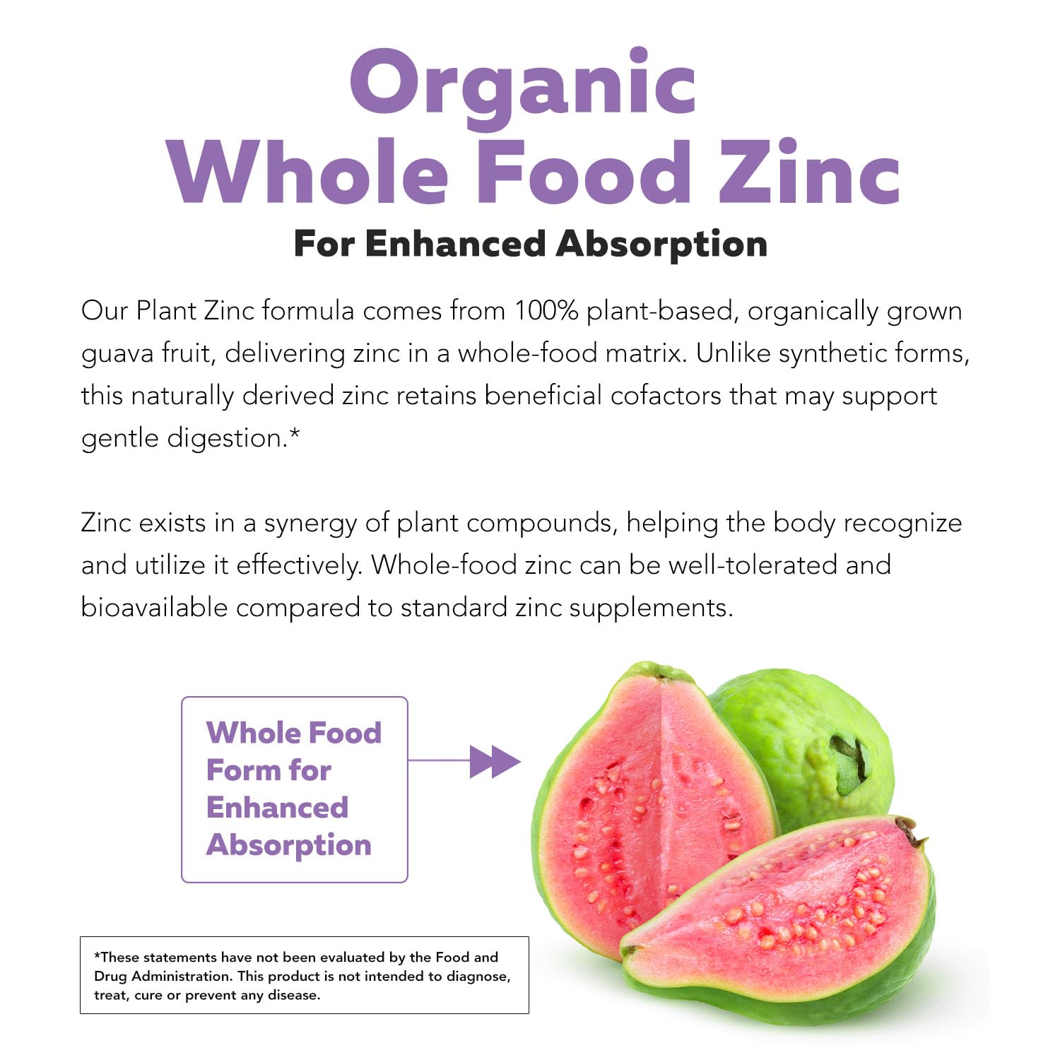 Organic Zinc 25 mg | Whole Food zinc Supplements | Derived from Organic Fruit, Elemental Zinc - Water Extracted, Vegan, GMO-Free - Essential Mineral, Antioxidant, Immune Support, Skin - 60 Servings