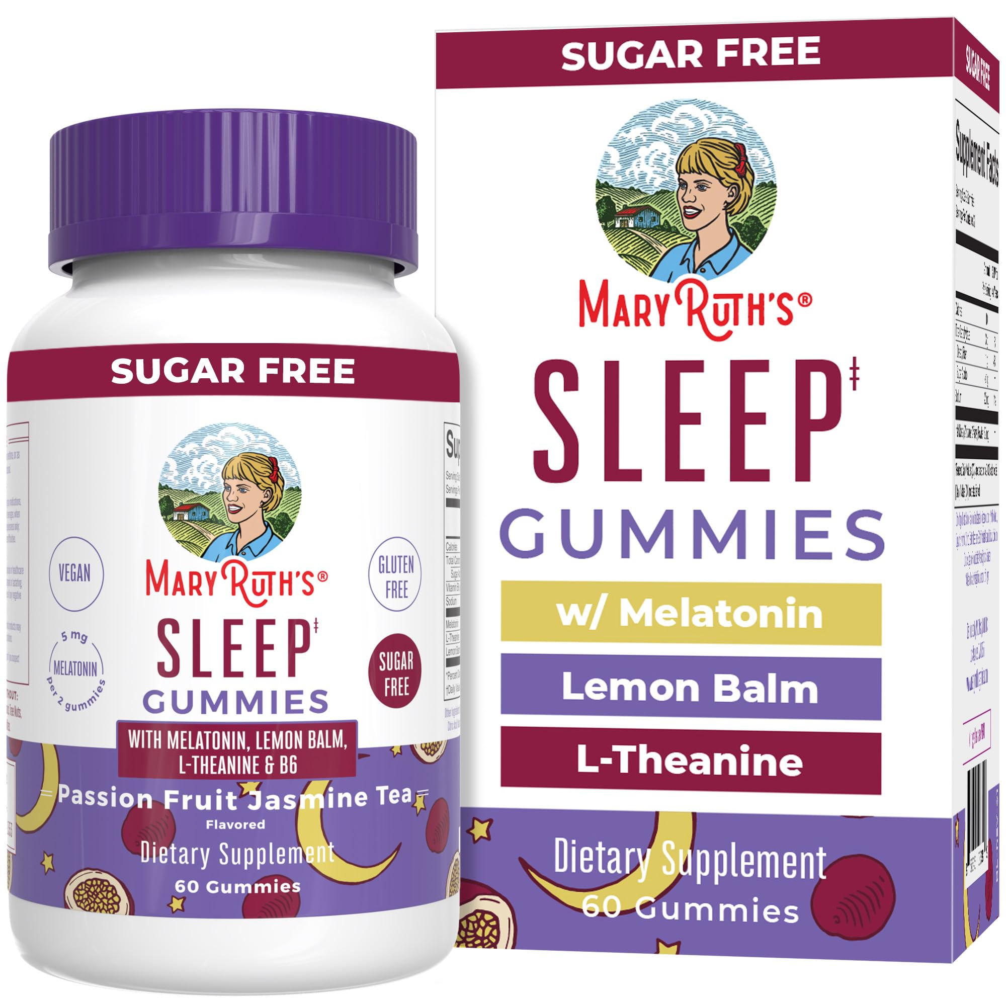 MARYRUTH'S Melatonin 5mg Sleep Gummy with L-Theanine, Lemon Balm, 60 Count