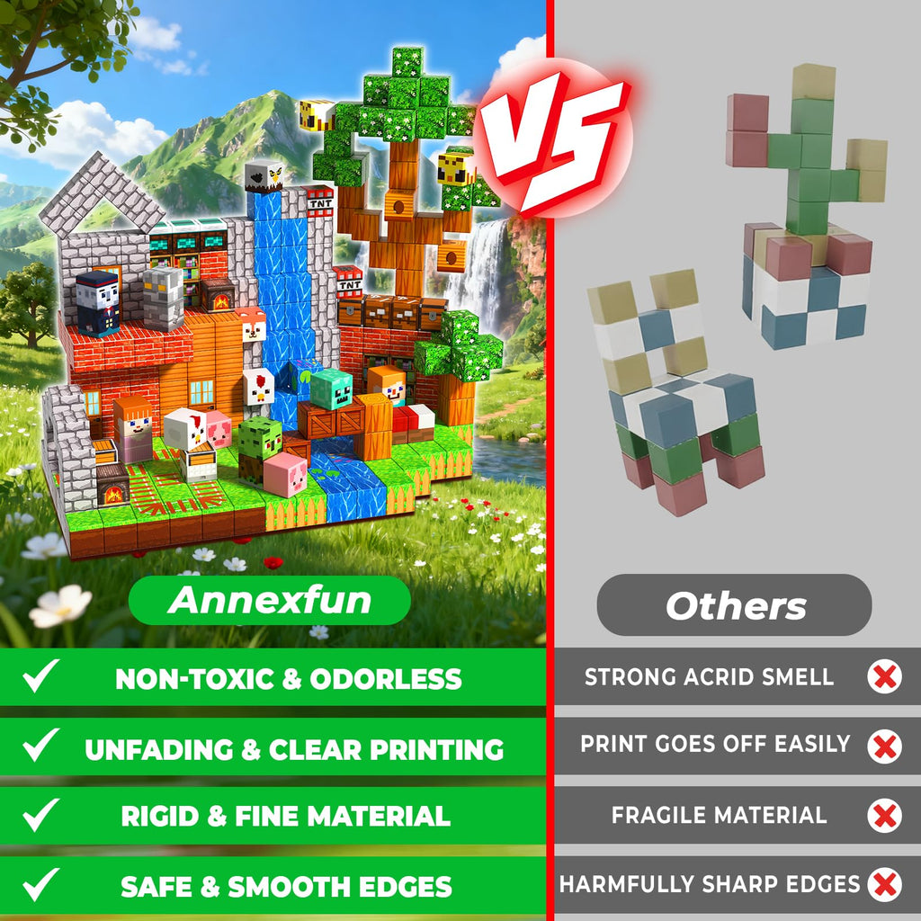 Annexfun 300 PCS Magnetic Blocks - Magnetic Building Blocks, Stacking Magnets for Kids, Sensory Toy for STEM Montessori Sensory Toys for Kids 3+ Boys and Girls Easter Christmas Birthday Gifts