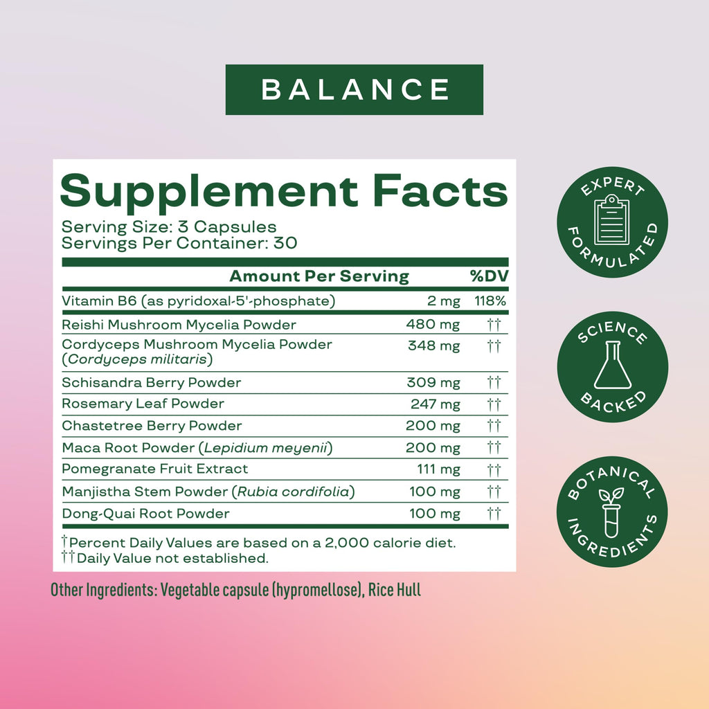 Bloom Nutrition Hormone Health & Cortisol Support for Women - Balance - Menstrual Health, PMS Symptoms, Pomegranate Extract, Chaste Tree Berry & Dong Quai Root, 30 Servings