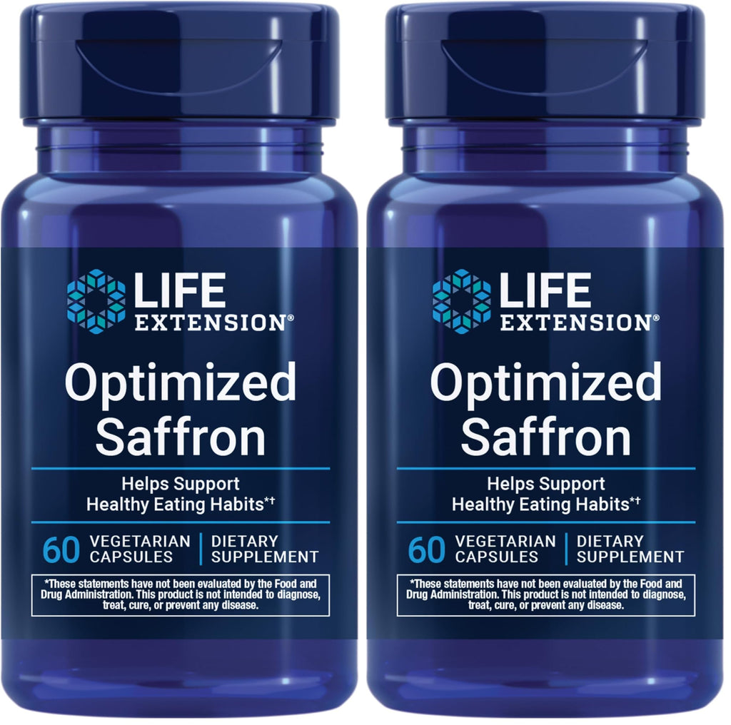 Life Extension Optimized Saffron,Saffron Extract,Saffron-Supplement that Helps You Fight The urge to Snack,Non-GMO,Gluten-Free,Vegetarian,60 Vegetarian Capsules,(Pack of 2)