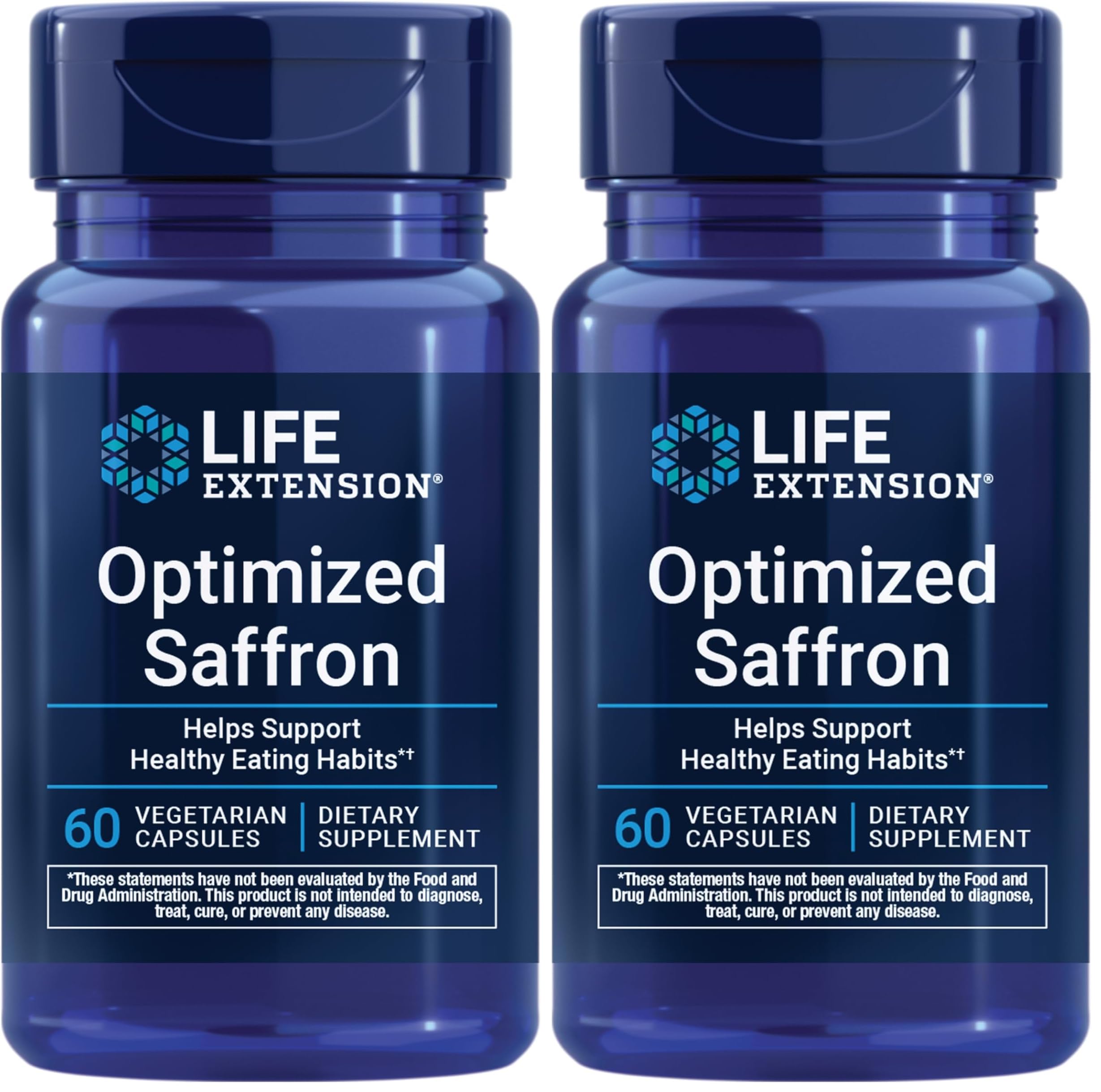 Life Extension Optimized Saffron,Saffron Extract,Saffron-Supplement that Helps You Fight The urge to Snack,Non-GMO,Gluten-Free,Vegetarian,60 Vegetarian Capsules,(Pack of 2)